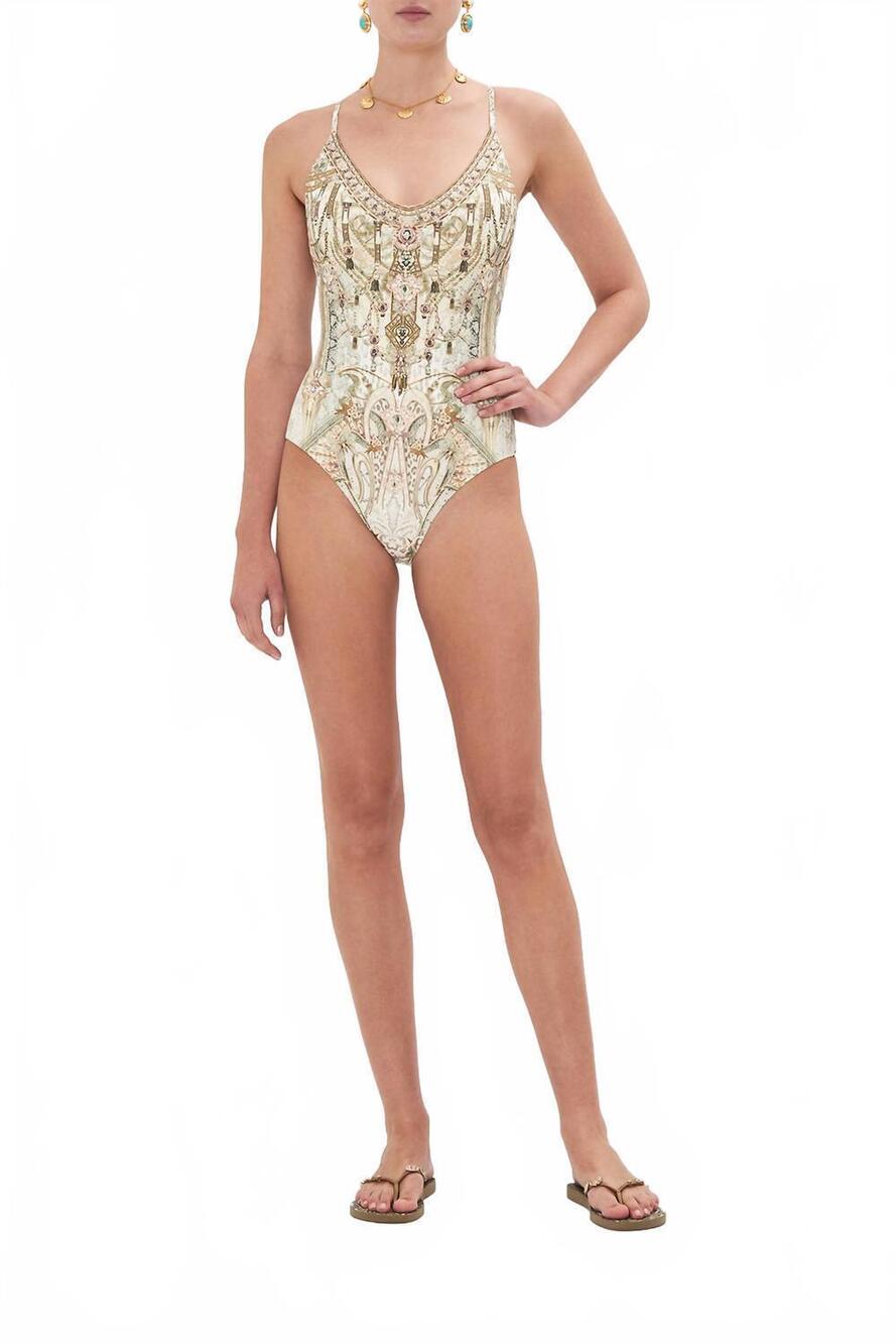 NEW CAMILLA scoop neck one piece in ivory tower tales